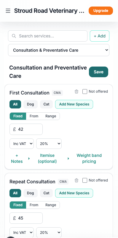 Pricing Management — mobile